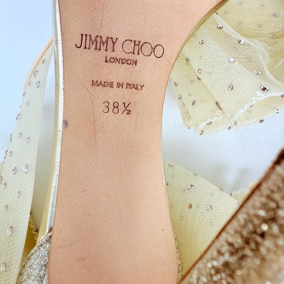 JIMMY CHOO Ivory Gold Aveline 100 bow Crystal embellished bow sandals EU 38.5 - Picture 13 of 13